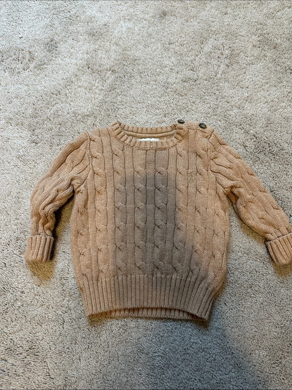 Worn Once - 6-9M Cable Knit Button-Shoulder Sweater in Tan